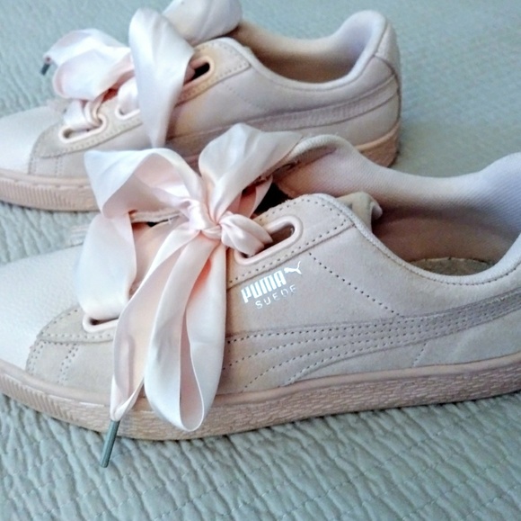 pink puma with ribbon laces